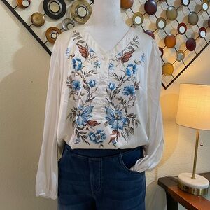 Floral Embroidered White Blouse